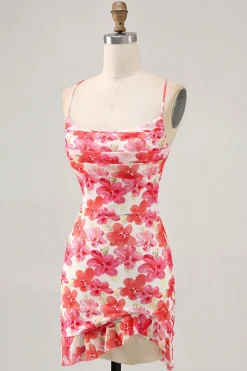 Flor vermelha estampado mini homecoming vestido