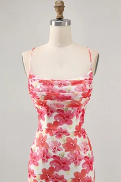 Flor vermelha estampado mini homecoming vestido