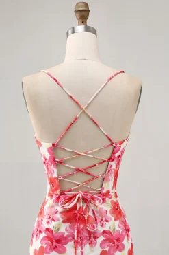 Flor vermelha estampado mini homecoming vestido
