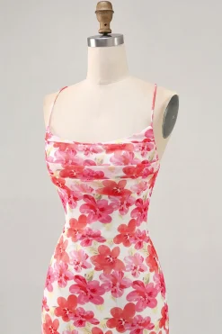 Flor vermelha estampado mini homecoming vestido
