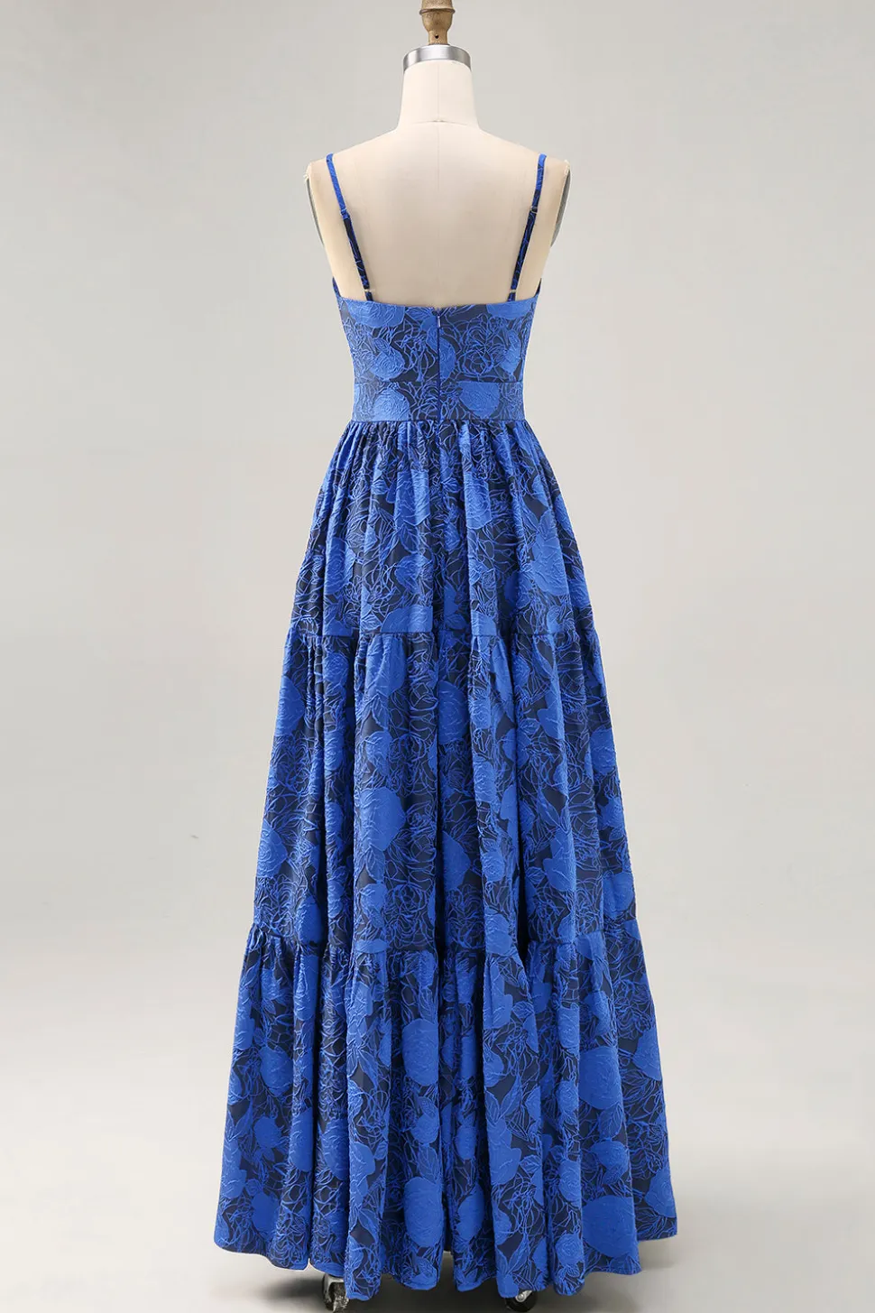 Floral A Line Blue Spaghetti Correias Cut out Vestido de Noiva Convidado