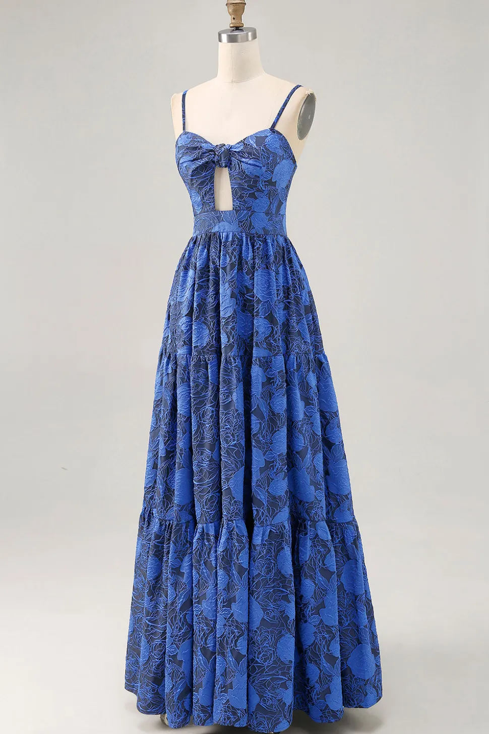 Floral A Line Blue Spaghetti Correias Cut out Vestido de Noiva Convidado