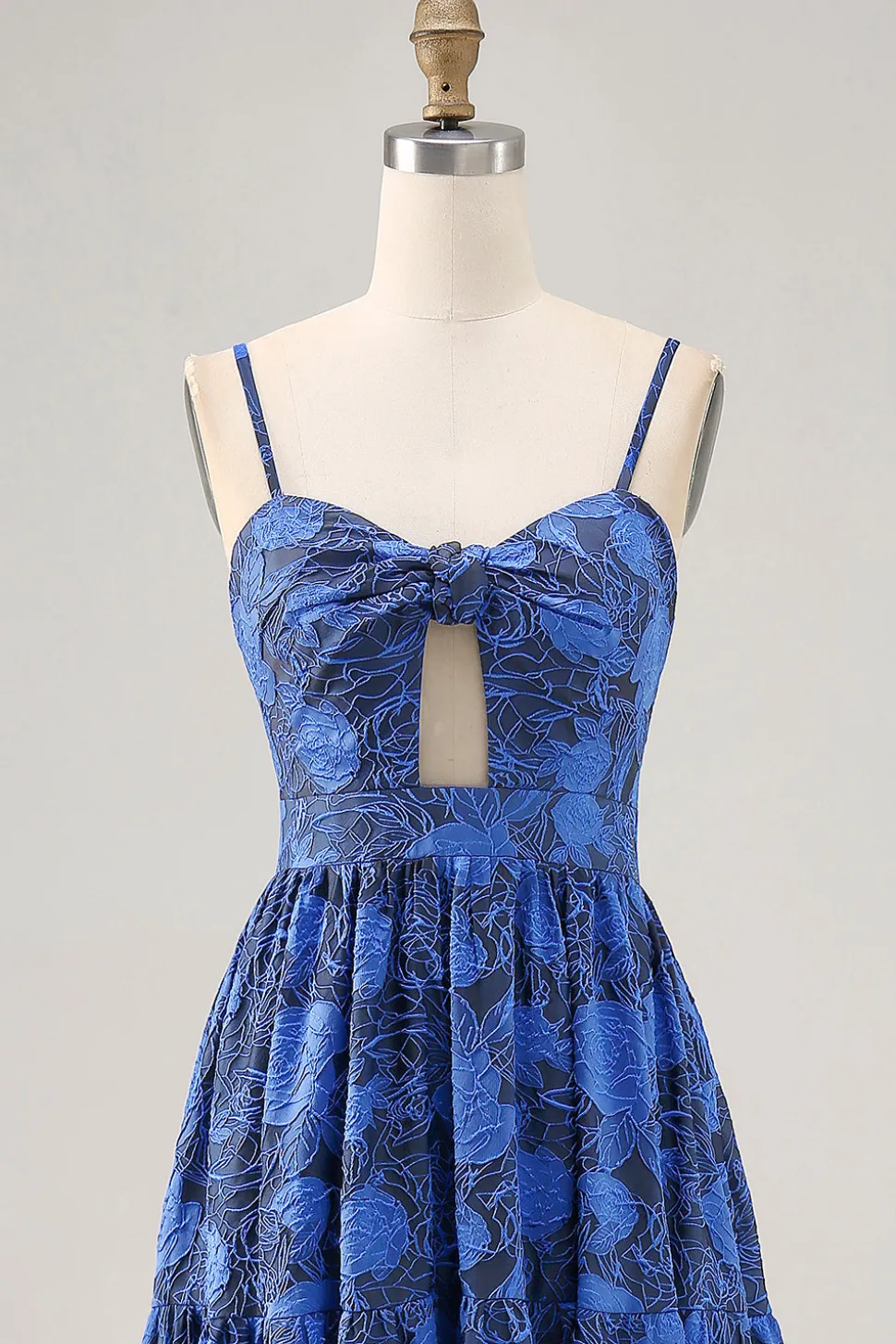 Floral A Line Blue Spaghetti Correias Cut out Vestido de Noiva Convidado