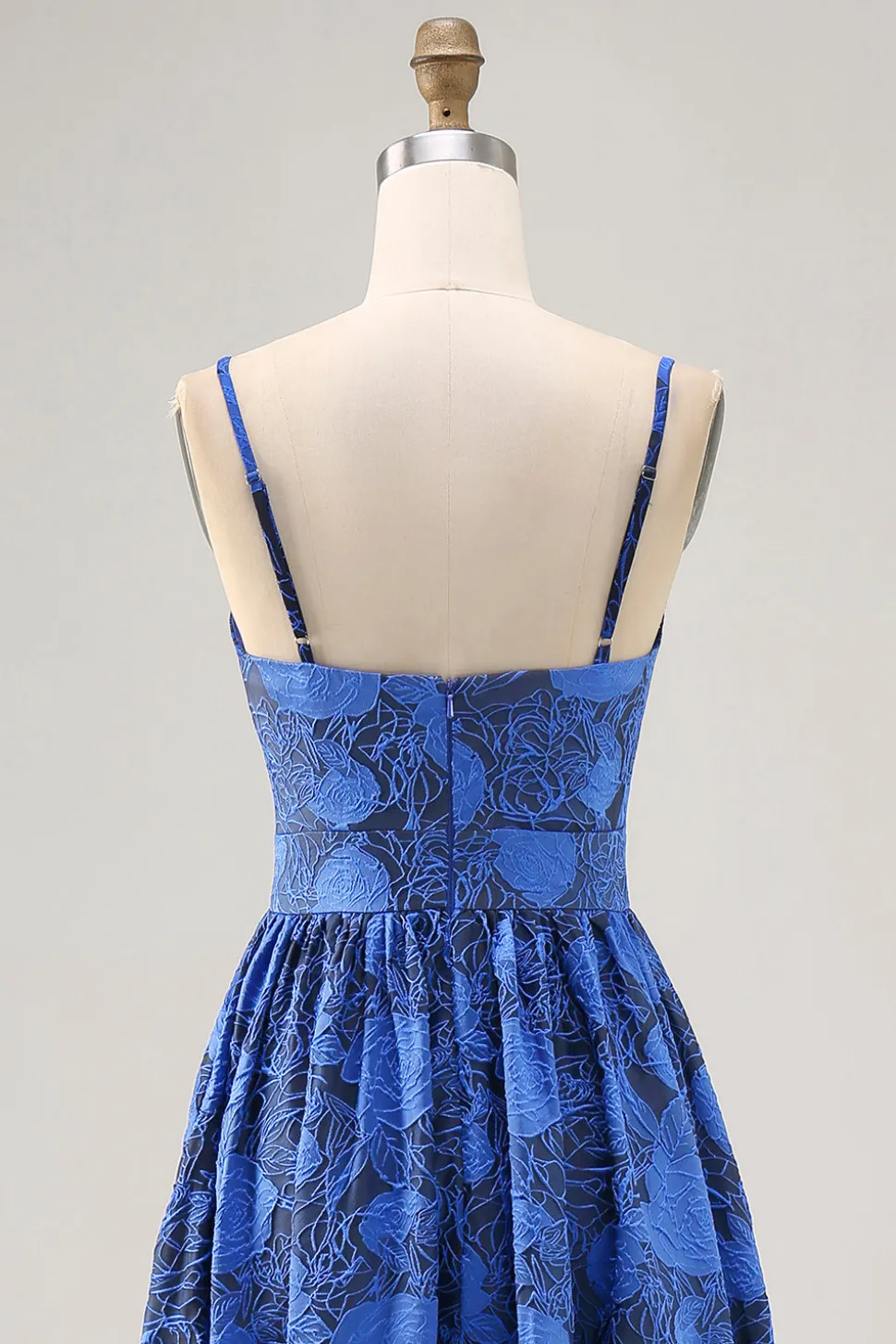 Floral A Line Blue Spaghetti Correias Cut out Vestido de Noiva Convidado