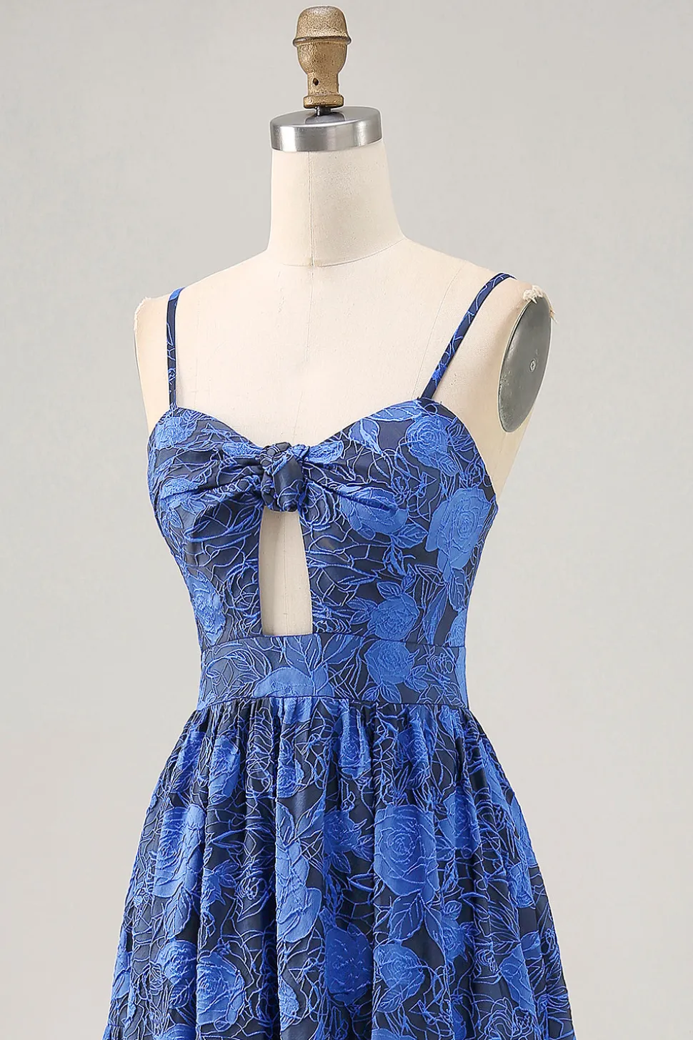Floral A Line Blue Spaghetti Correias Cut out Vestido de Noiva Convidado