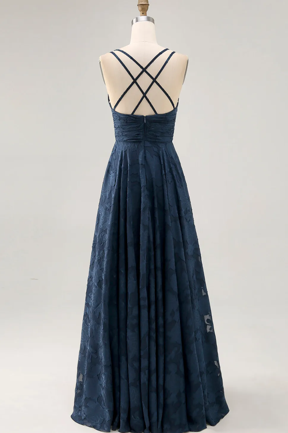 Floral A Line Navy Printed Long Wedding Guest Dress
