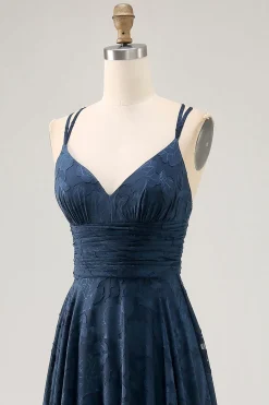 Floral A Line Navy Printed Long Wedding Guest Dress