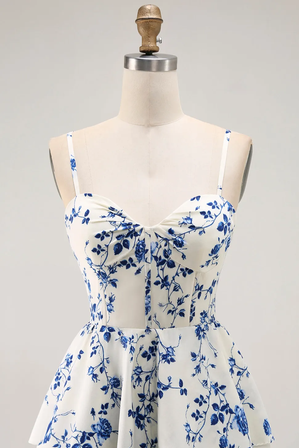 Floral Azul Uma Linha Tiered Ruffled Long Prom Dress com Fenda