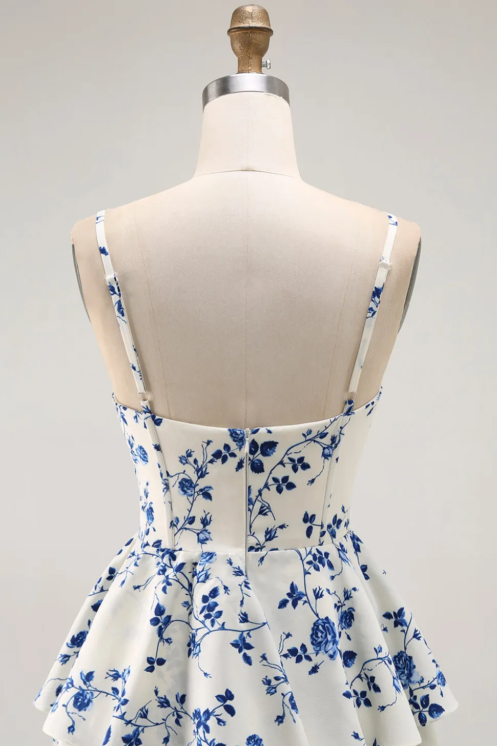 Floral Azul Uma Linha Tiered Ruffled Long Prom Dress com Fenda