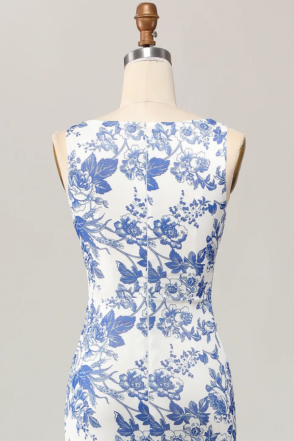 Floral estampado bodycon branco azul longo vestido de casamento convidado