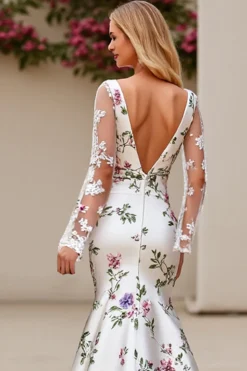 Floral Marfim Sereia Pescoço Quadrado Sweep/Brush Trem Vestido de Noiva com Renda