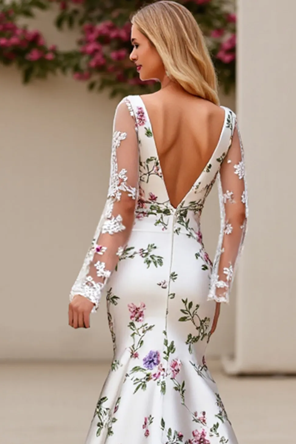 Floral Marfim Sereia Pescoço Quadrado Sweep/Brush Trem Vestido de Noiva com Renda