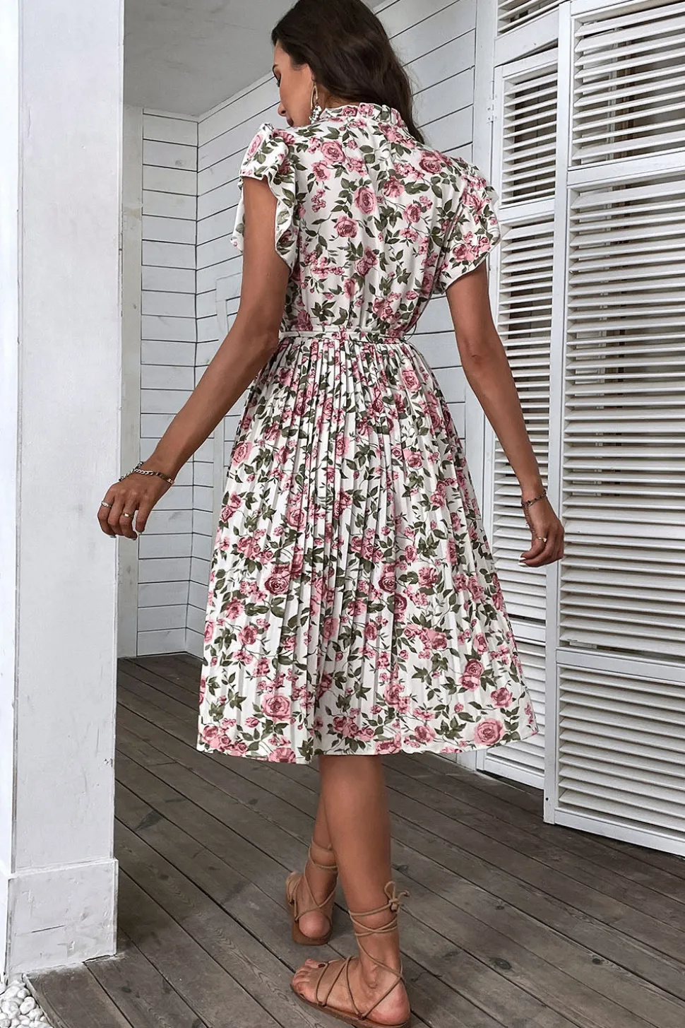 Floral Rosa Branco Linha-A Midi Vestido Verão