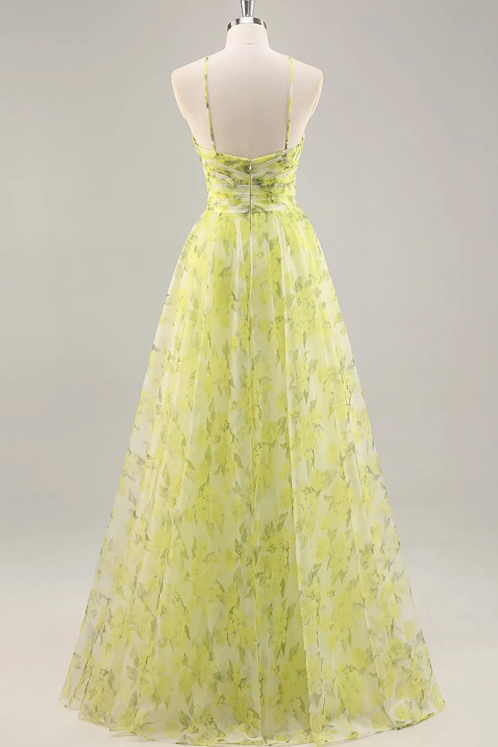 Floral verde amarelo Uma linha cortada longo vestido de baile