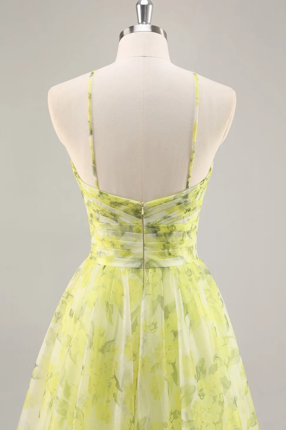 Floral verde amarelo Uma linha cortada longo vestido de baile