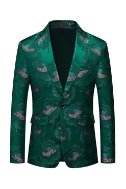 Floral Verde Escuro Notched Lapela Um Botão Blazer Masculino