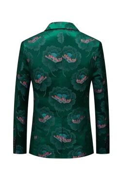 Floral Verde Escuro Notched Lapela Um Botão Blazer Masculino