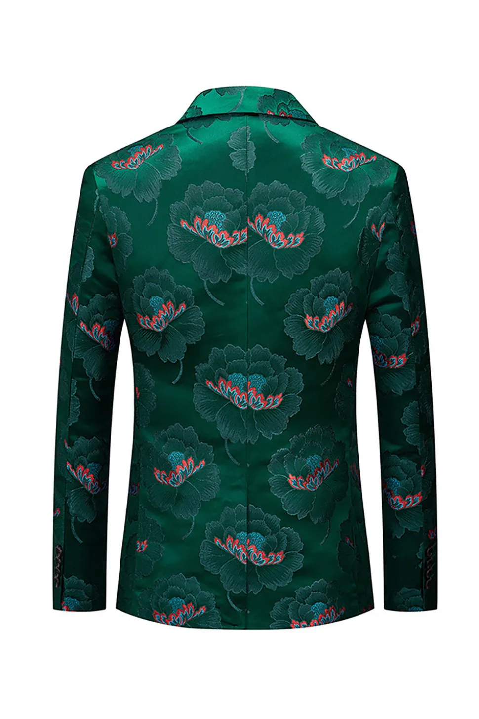 Floral Verde Escuro Notched Lapela Um Botão Blazer Masculino