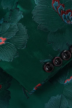 Floral Verde Escuro Notched Lapela Um Botão Blazer Masculino