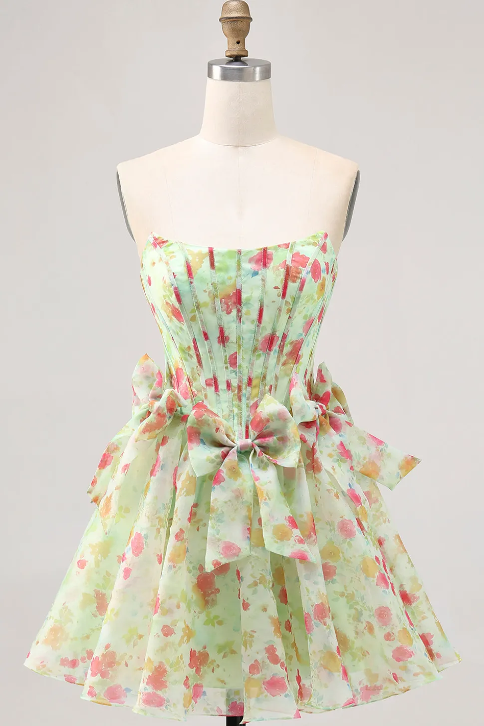 Floral Verde Strapless Uma Linha Corset Homecoming Dress