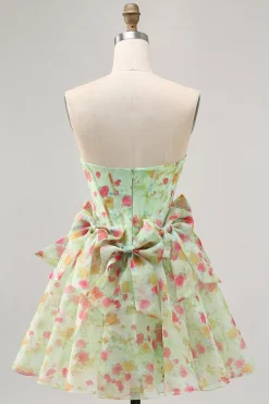 Floral Verde Strapless Uma Linha Corset Homecoming Dress