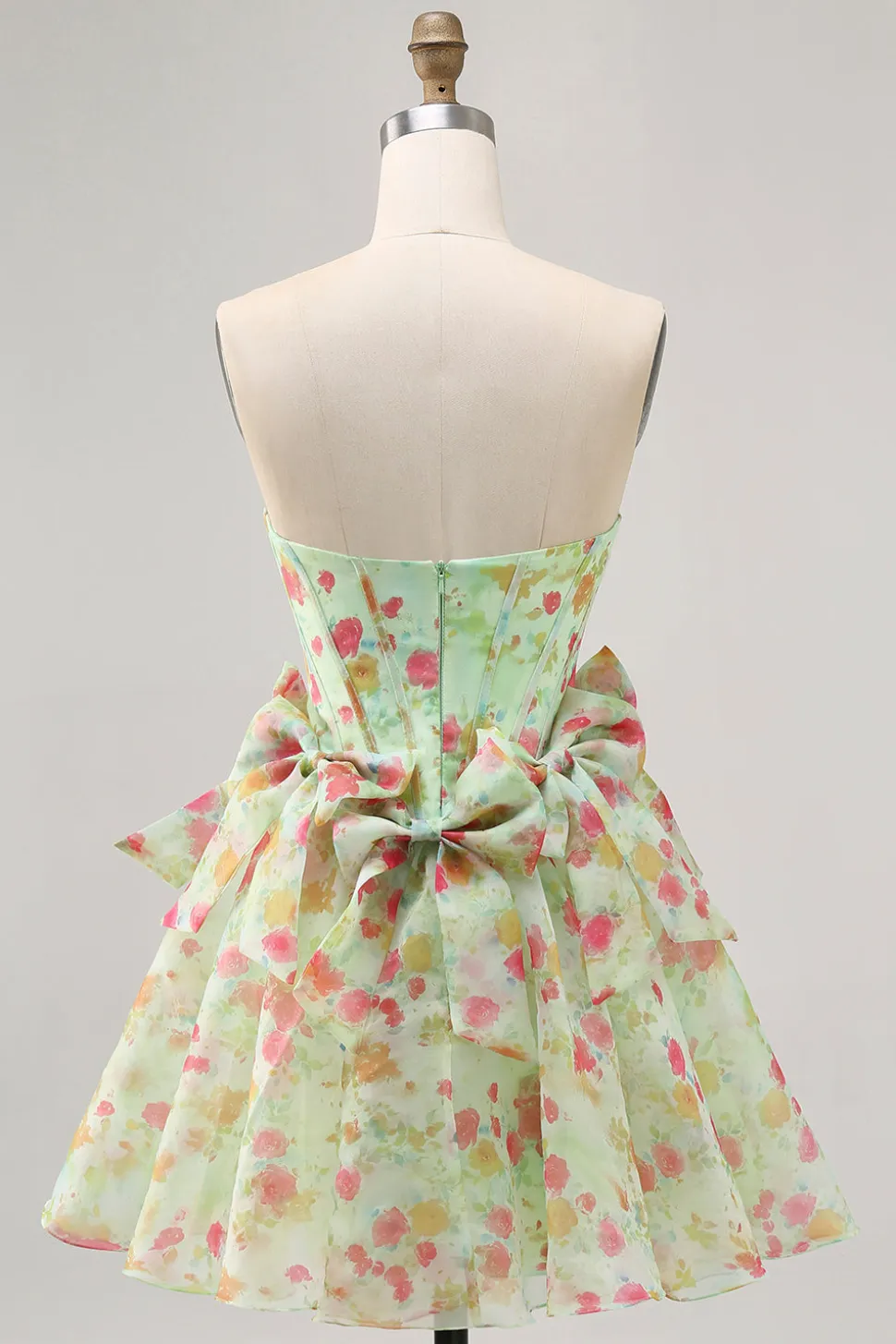 Floral Verde Strapless Uma Linha Corset Homecoming Dress