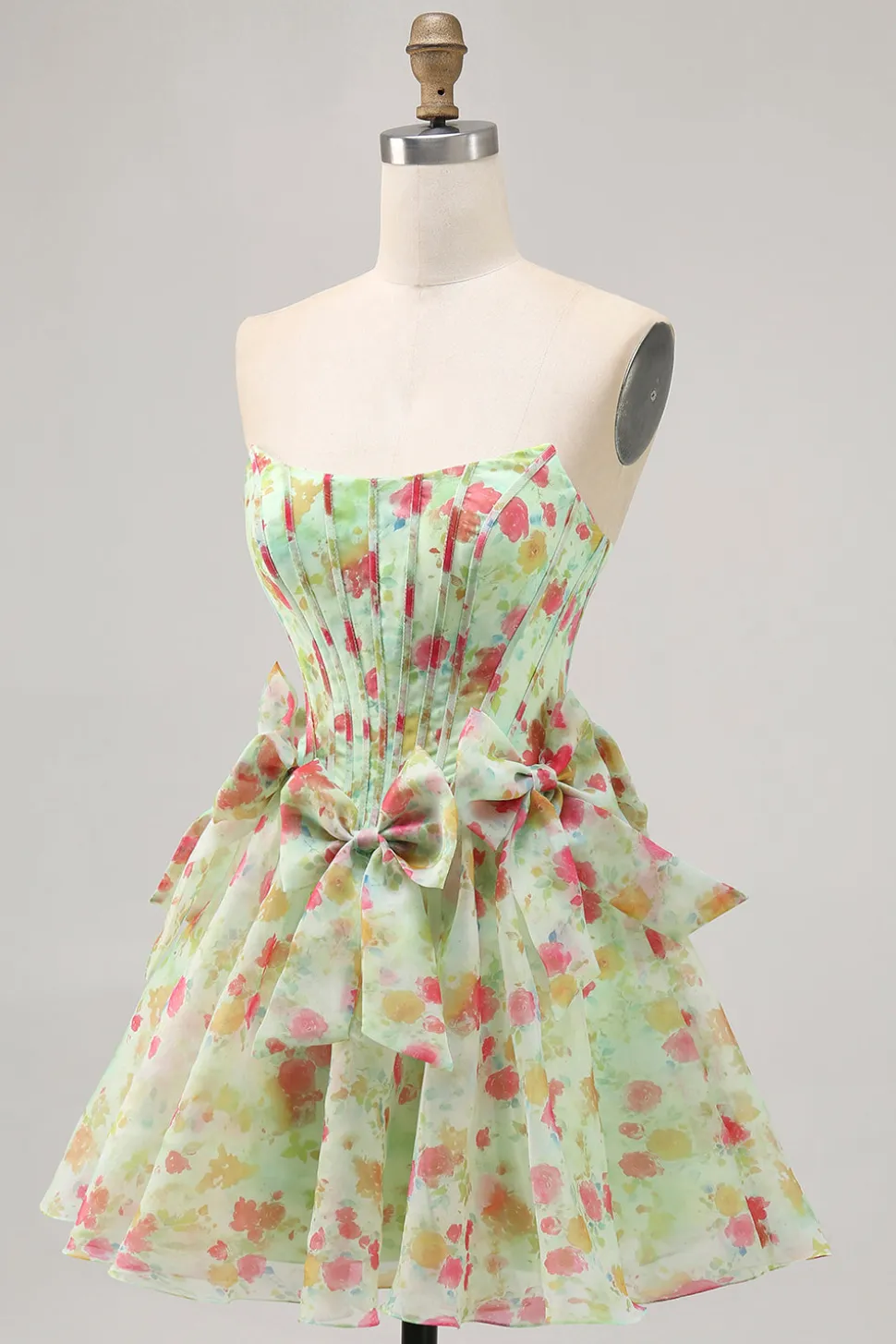 Floral Verde Strapless Uma Linha Corset Homecoming Dress