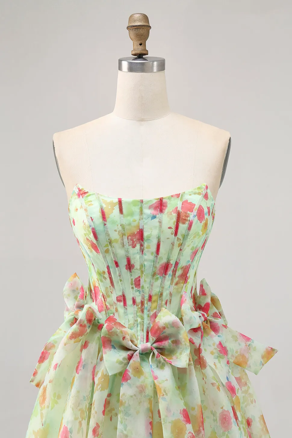 Floral Verde Strapless Uma Linha Corset Homecoming Dress