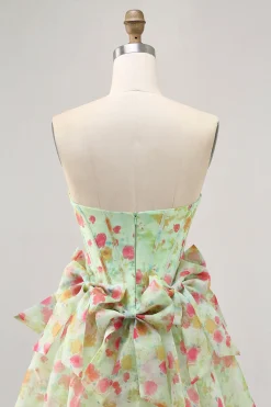Floral Verde Strapless Uma Linha Corset Homecoming Dress