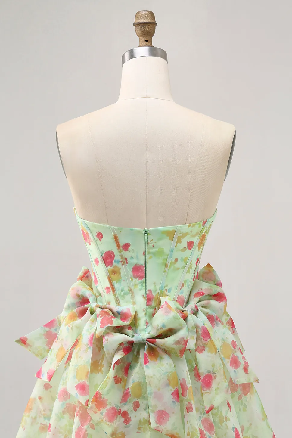 Floral Verde Strapless Uma Linha Corset Homecoming Dress