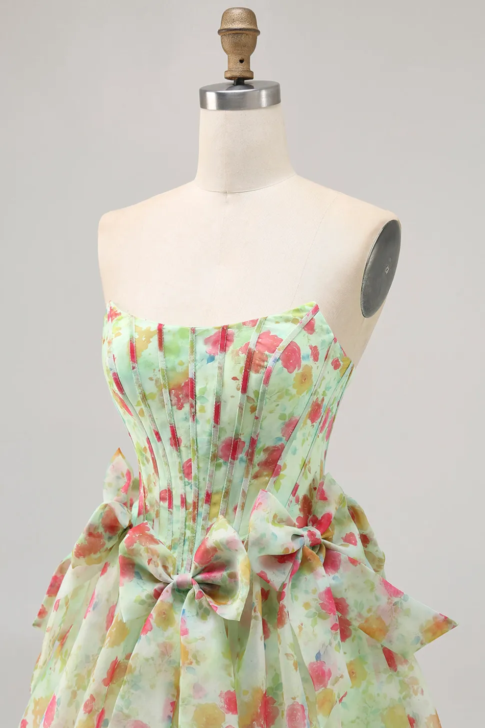 Floral Verde Strapless Uma Linha Corset Homecoming Dress