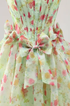 Floral Verde Strapless Uma Linha Corset Homecoming Dress