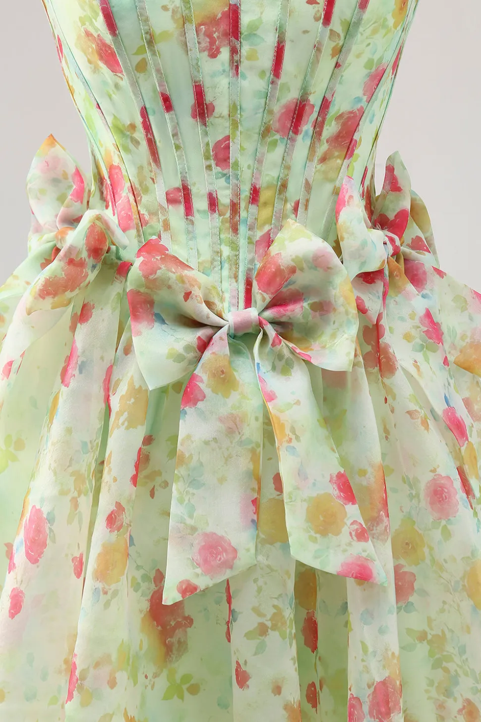 Floral Verde Strapless Uma Linha Corset Homecoming Dress