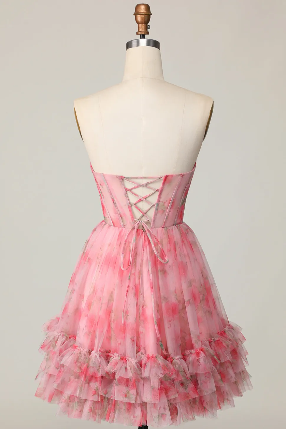 Floral vermelho sem alças estampado babado uma linha Homecoming Dress