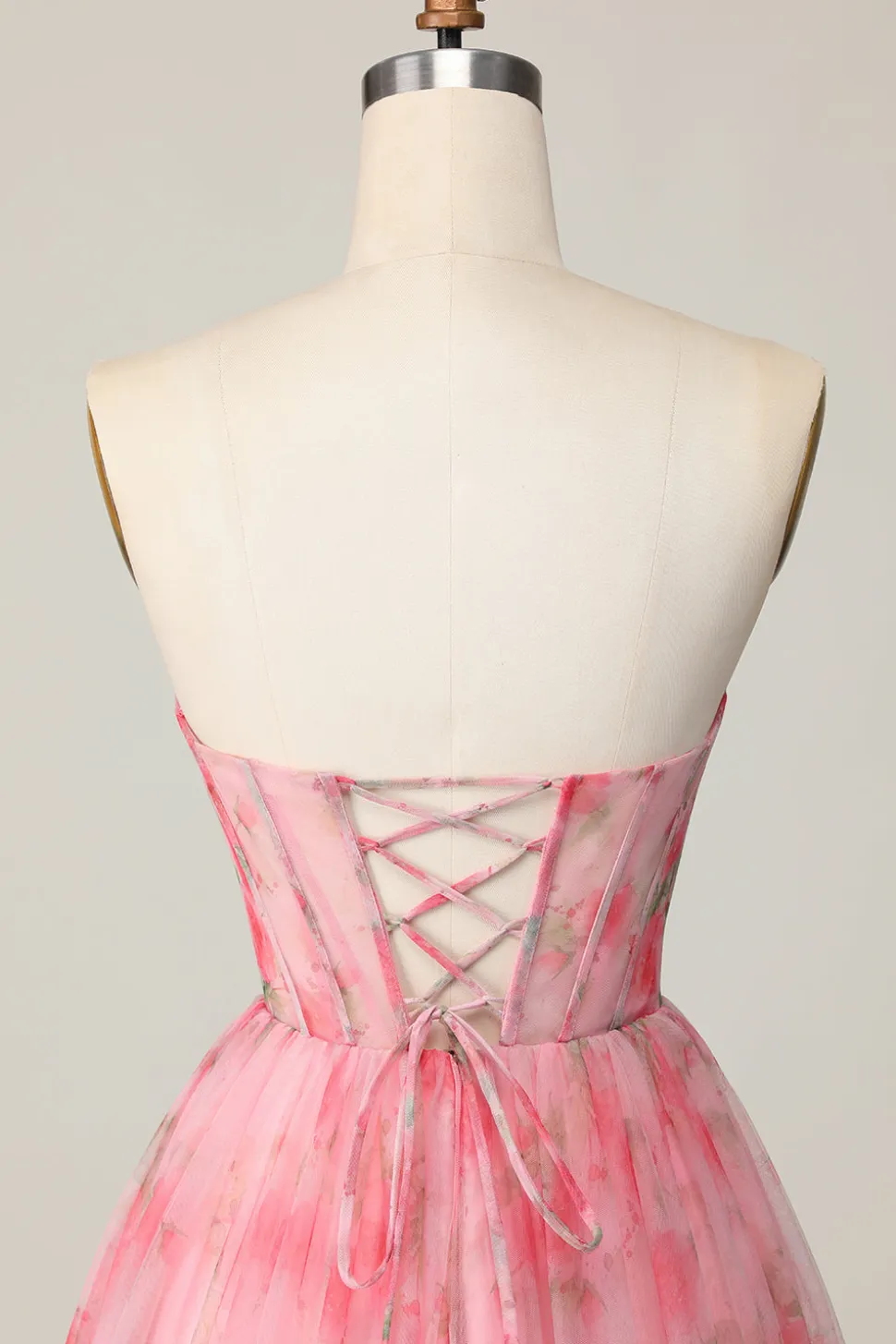 Floral vermelho sem alças estampado babado uma linha Homecoming Dress