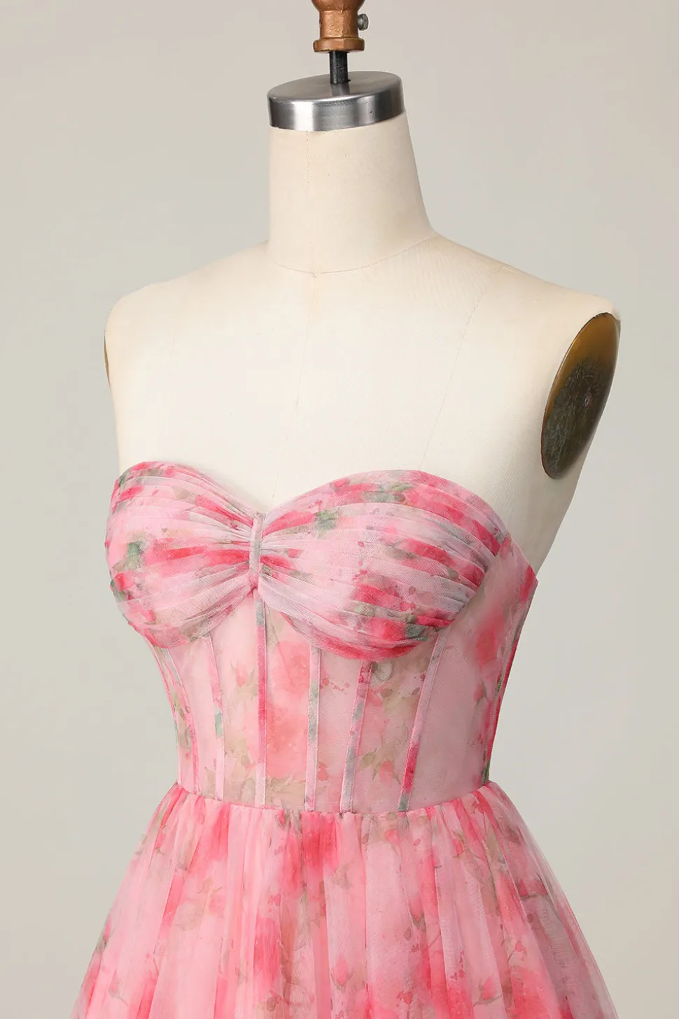 Floral vermelho sem alças estampado babado uma linha Homecoming Dress