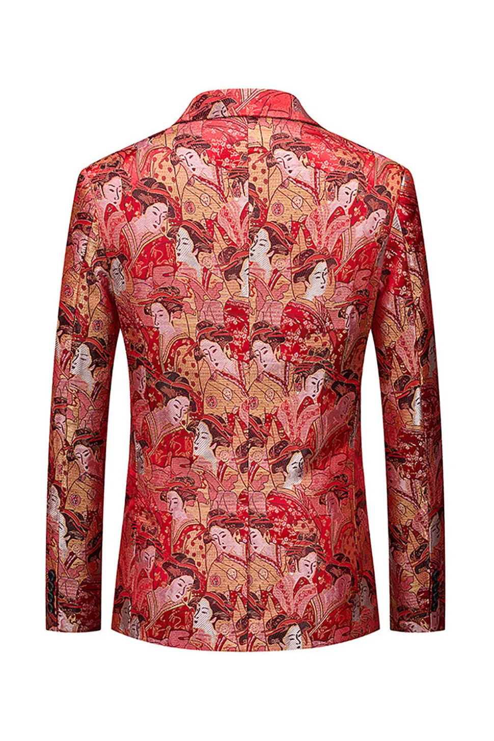 Floral Vermelho Um Botão Encaixado Notched Lapela Blazer Masculino