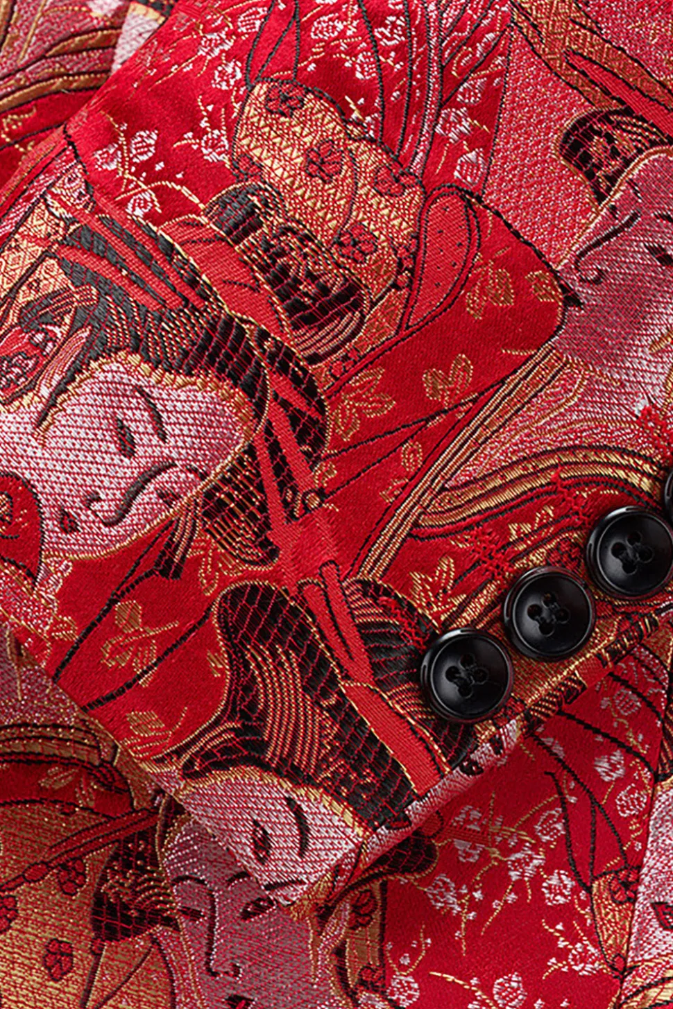 Floral Vermelho Um Botão Encaixado Notched Lapela Blazer Masculino
