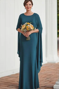 Flowy Peacock Sereia Pleats Chiffon Ruffle Long Mãe do Vestido da Noiva