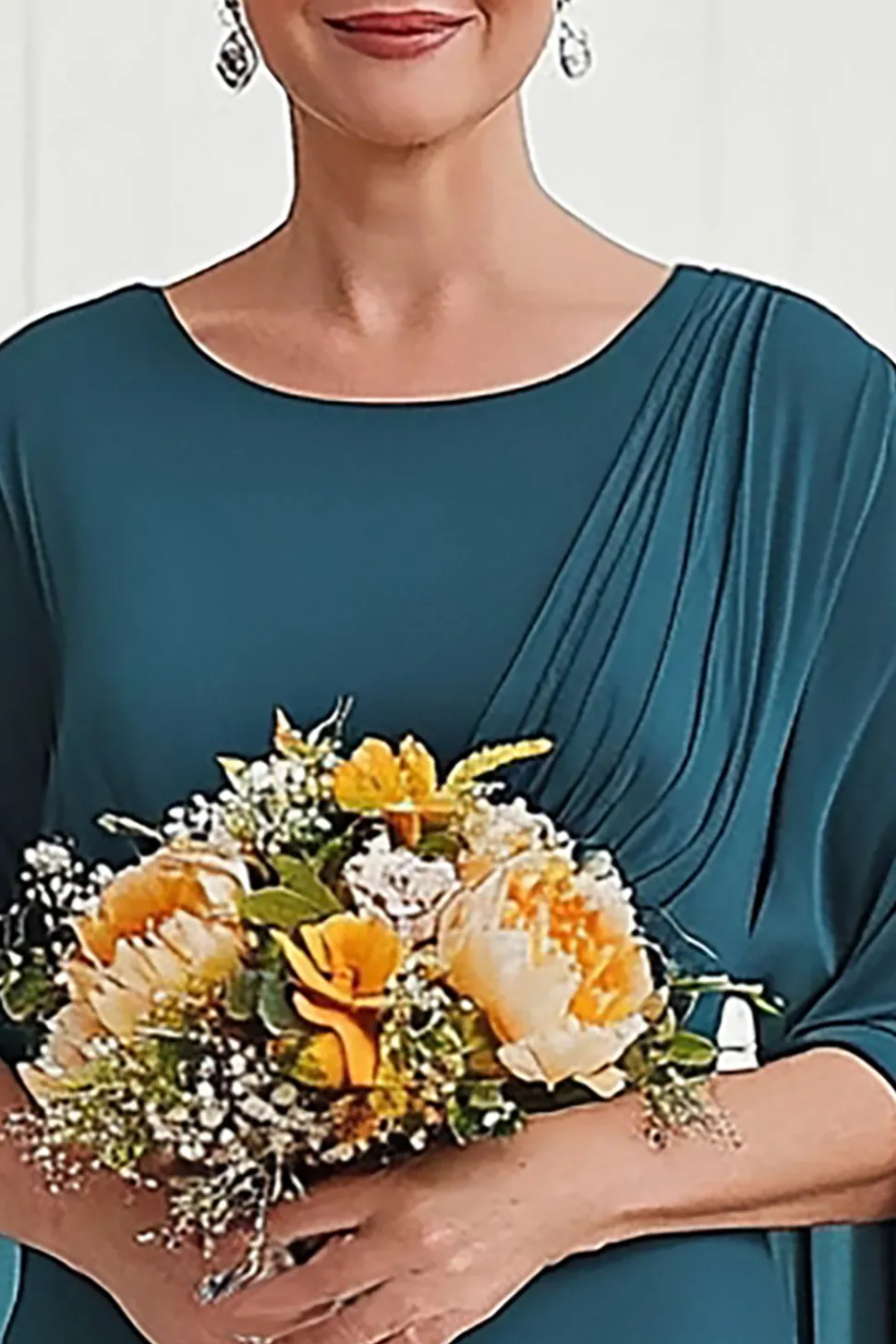 Flowy Peacock Sereia Pleats Chiffon Ruffle Long Mãe do Vestido da Noiva