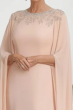 Flutter Mangas Damasco Chiffon Coluna Scoop Pescoço Mãe do Vestido da Noiva com Missangas