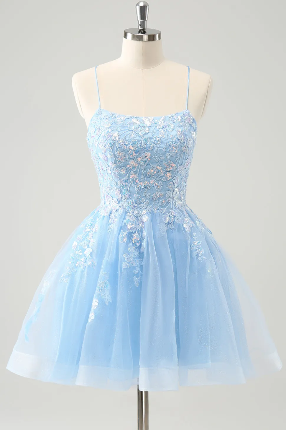 Fofo Glitter Lilás Uma Linha Sequins Short Lace Up Back Homecoming Dress com Apliques