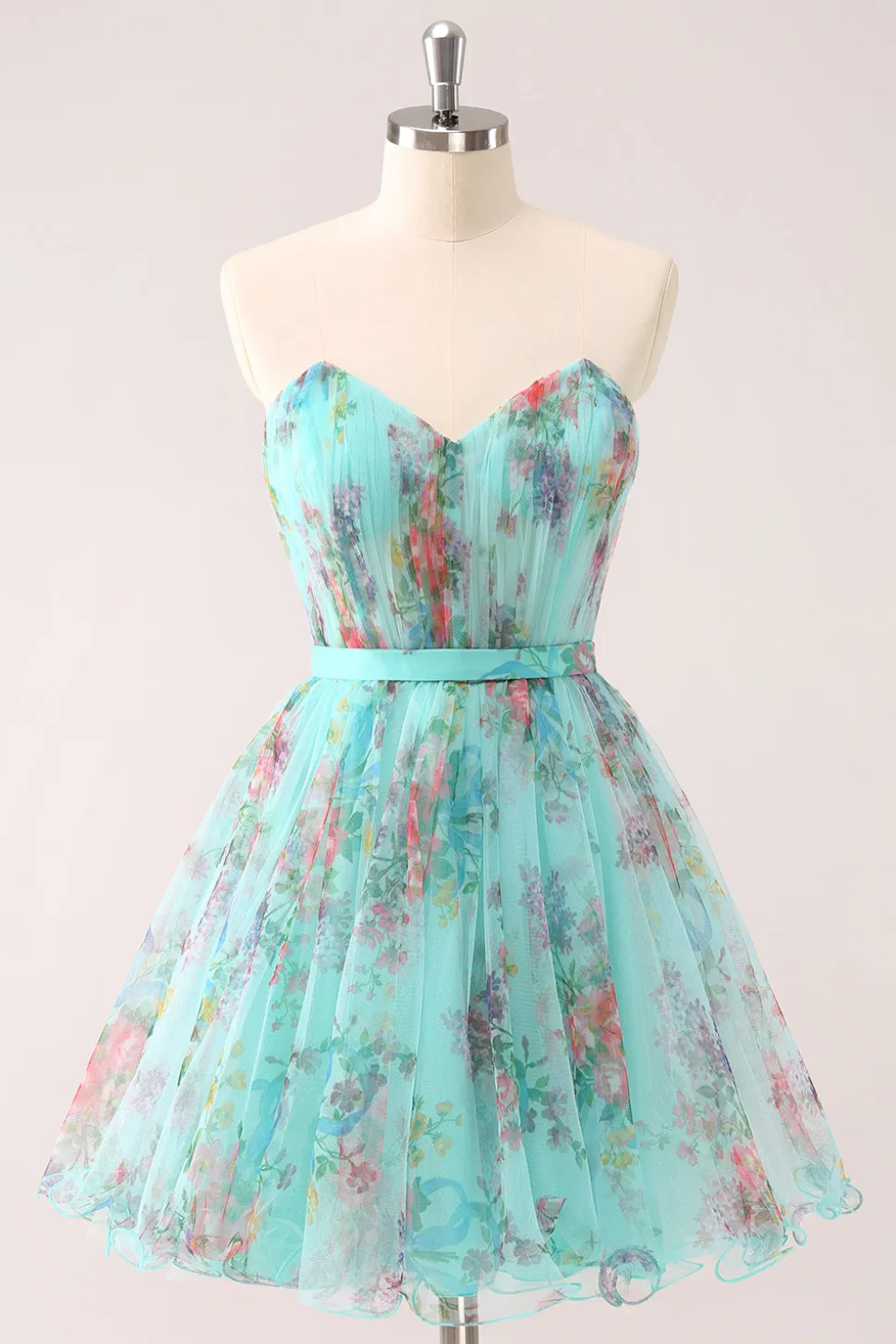 Fofo Strapless Verde Floral Vestido Curto Homecoming
