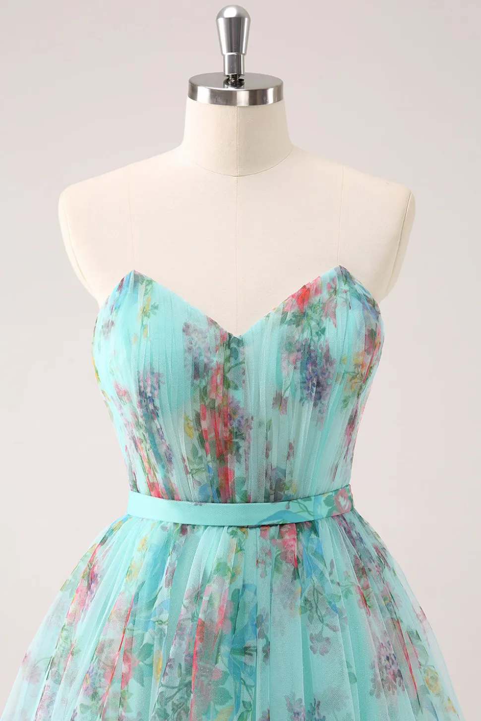 Fofo Strapless Verde Floral Vestido Curto Homecoming