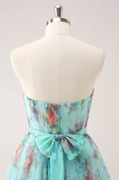 Fofo Strapless Verde Floral Vestido Curto Homecoming