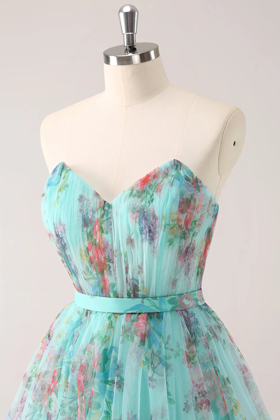 Fofo Strapless Verde Floral Vestido Curto Homecoming