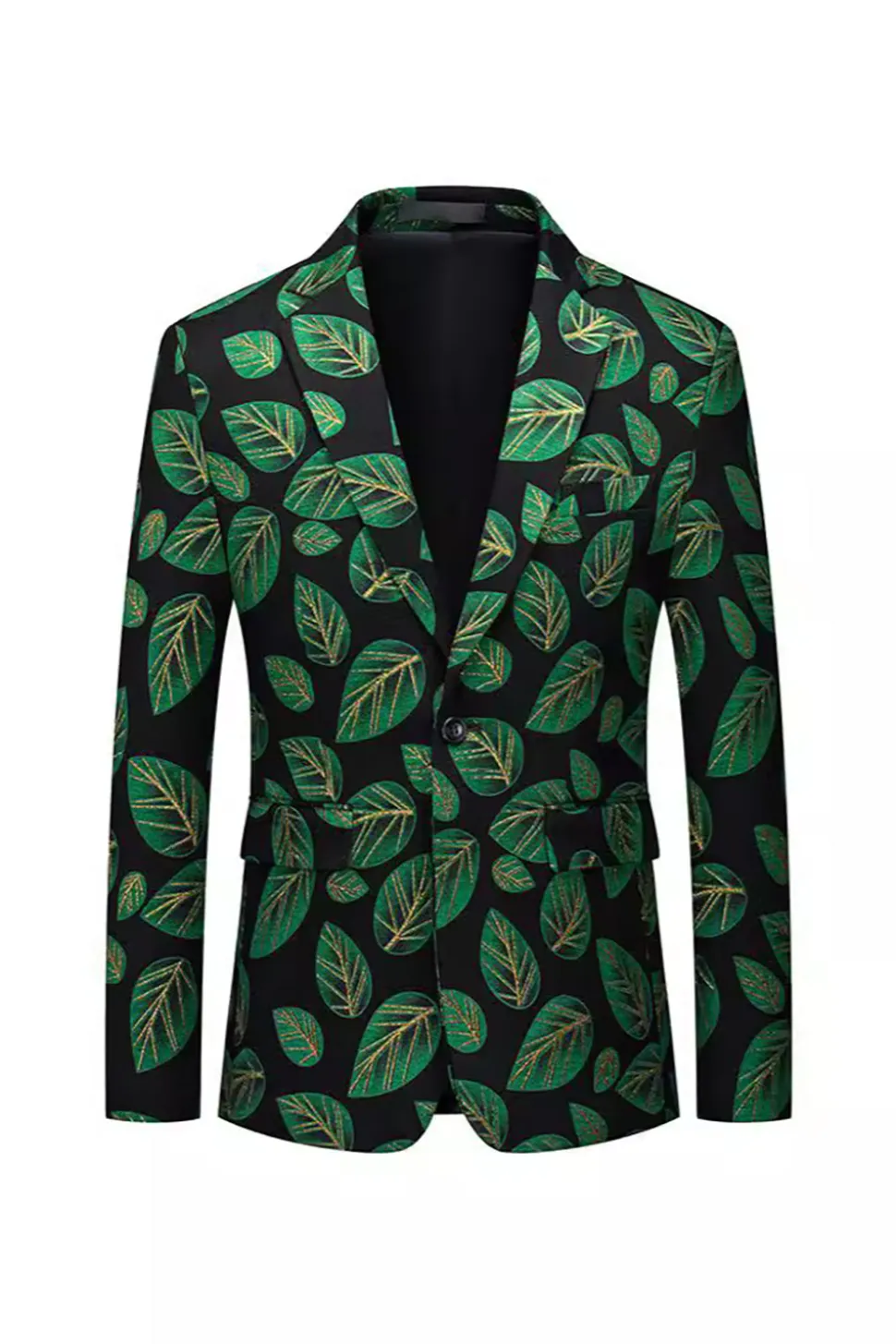 Folha Verde Escura Estampada Lapela Blazer Masculino