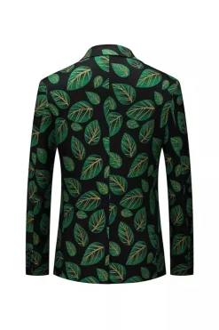 Folha Verde Escura Estampada Lapela Blazer Masculino