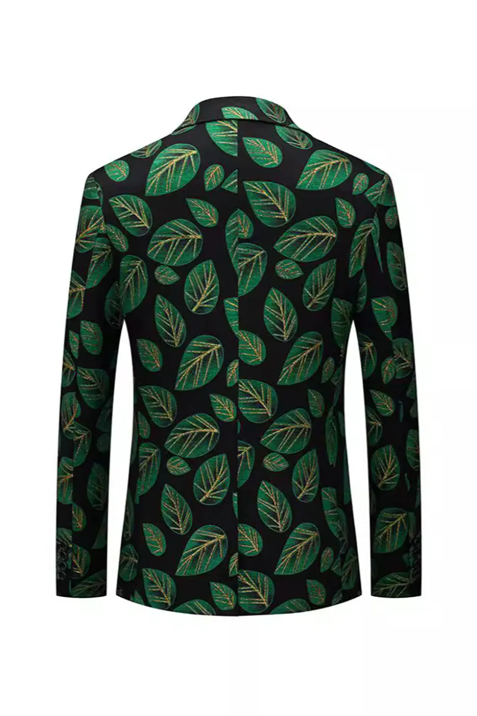 Folha Verde Escura Estampada Lapela Blazer Masculino
