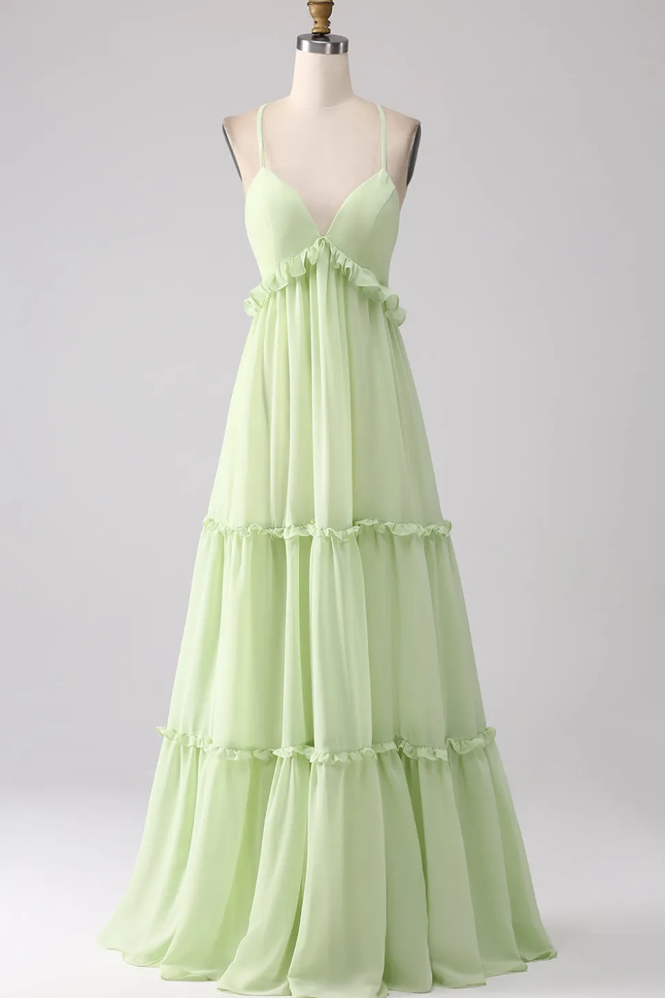 Folhos Um Vestido de Dama de Honra Verde Linha com Renda-up Costas